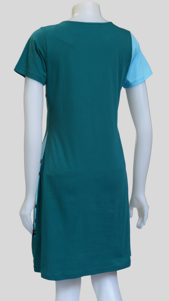 TT-D23302-GN Org. Sinker Piped Patch Cap Sleeve Dress