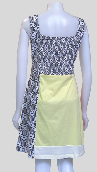 TT-D23327-YW Org. Sinker Applique Flowered Printed Dress