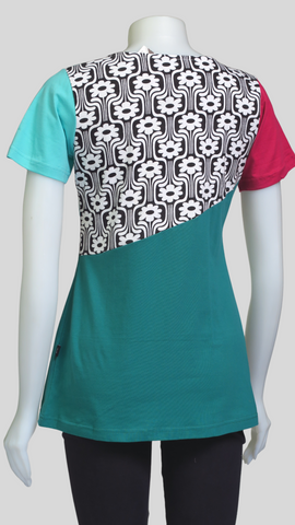 TT-T23326-GN Org. Sinker Applique Flowered Printed Dress