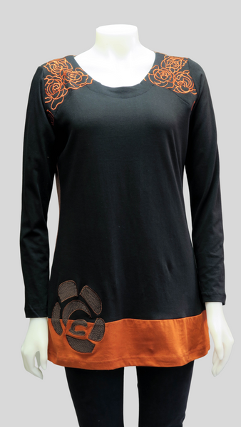 RJ-T1974-RU - Emb. Rose Cut Tunic
