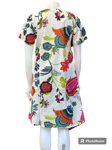 HI-D21253-WH Floral Cotton 1/2 Sleeve Dress