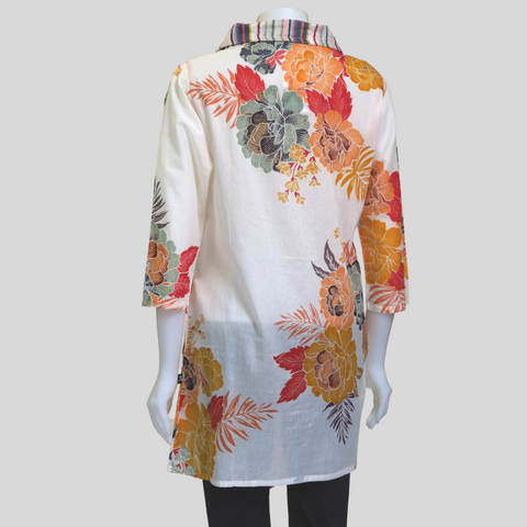 HI-T23012-GN Voile Flower Print Long Shirt