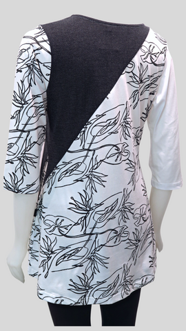 TT-T24810-WH Organic Cotton Sinker Strelitzia /Jacquard Dot 3/4 Sleeve Top