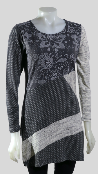 TT-T21361-DGR - Jacquard Patch Org. Cotton Tunic