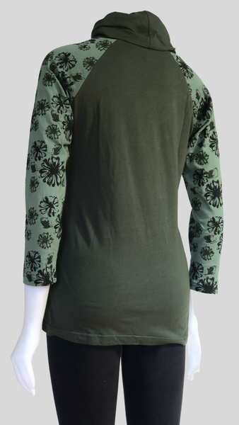 TT-T22916-GN Flower Applique Organic Cotton Top