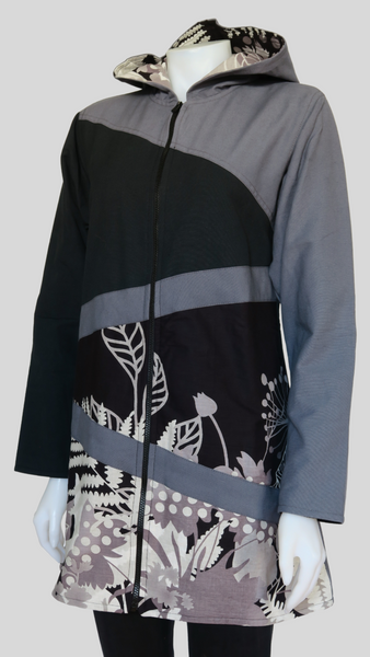 HI-J22275-BK Multi Flower Canvas Fleece Lined Hoody Jacket