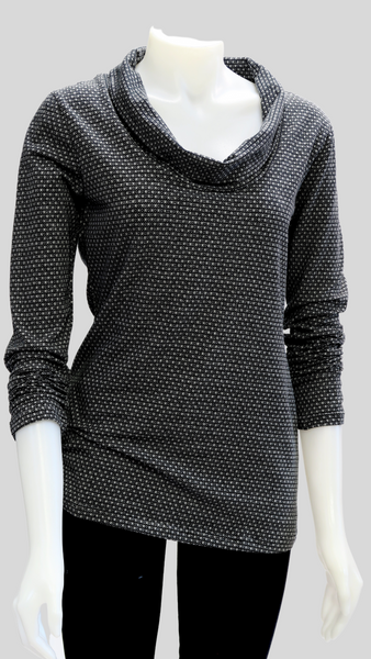 TT-T21325-BK Organic Jacquard 3/4 Sleeve Top