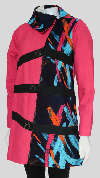 HI-J22996-PK Cholo Absract Canvas Fleece Lined Long Jacket