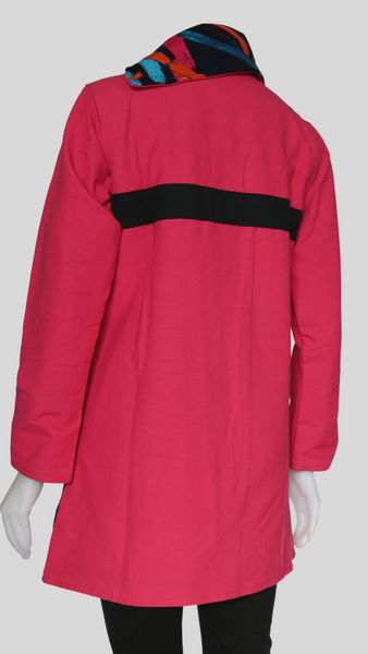 HI-J22996-PK Cholo Absract Canvas Fleece Lined Long Jacket
