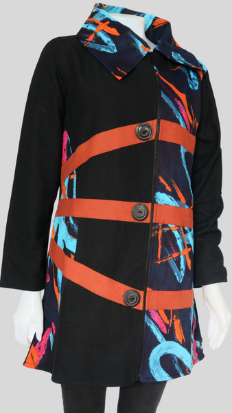 HI-J22996-BK Cholo Absract Canvas Fleece Lined Long Jacket