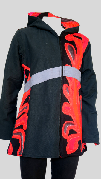 HI-J22997-RD Hearts Short Canvas Fleece Lined Hoody Jacket