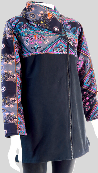 HI-J23054-GR Canvas Short Cholo Collar Fleece Lined Jacket