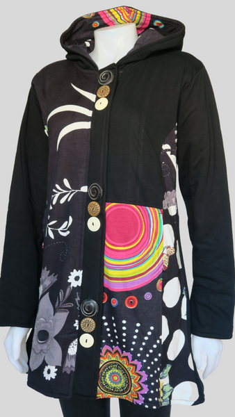 HI-J22843-BK Sinker Print Patch Fleece Lined Hoody Jacket