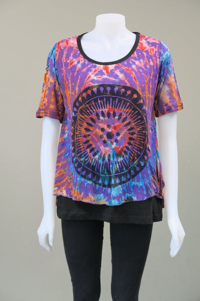 Tie Dye Circle Print 1/2 sleeve Tunic