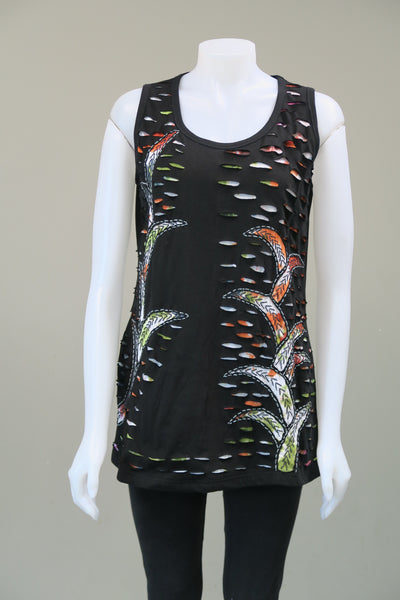 Embroidered Cut Sleeveless Tank Top