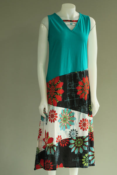 Flower Print Panel S/Less Long Dress