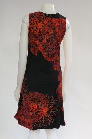 HI-D20224-RD Tone on Tone Printed S/L Dress