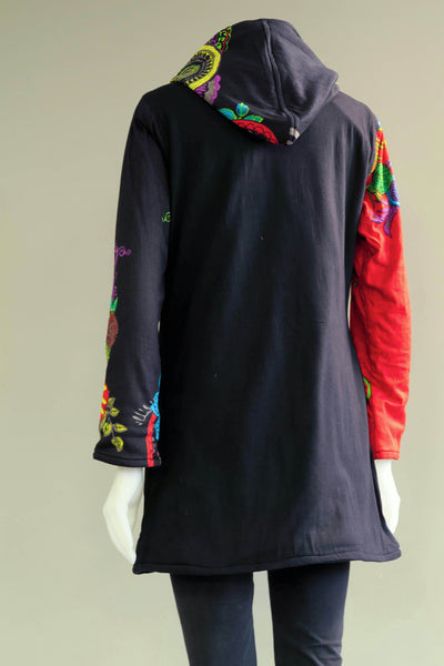 HI-J1993-RD - Printed Patch Long Hoody Jacket