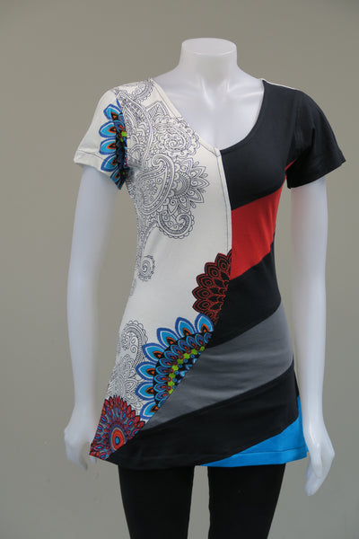 Printed Sinker Panelled 1/2 Sleeve Top