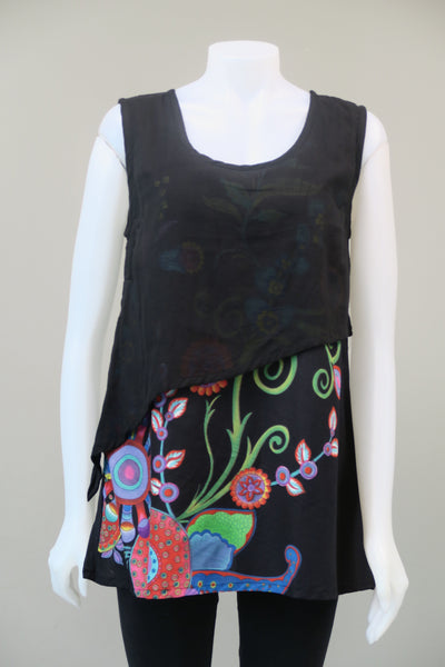 Floral Cotton & Voile Sleeveless Top
