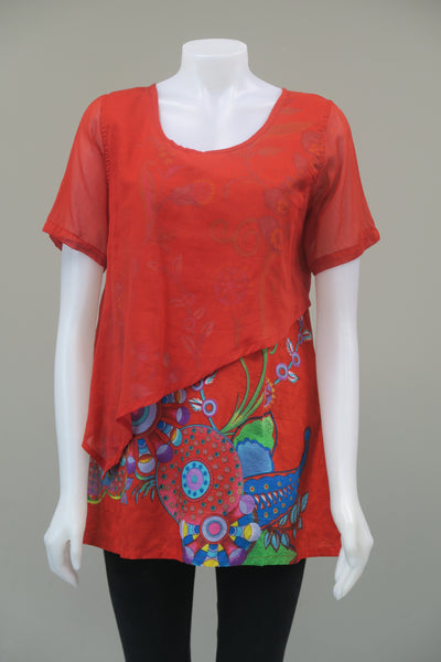 Floral Cotton & Voile Sleeve Top