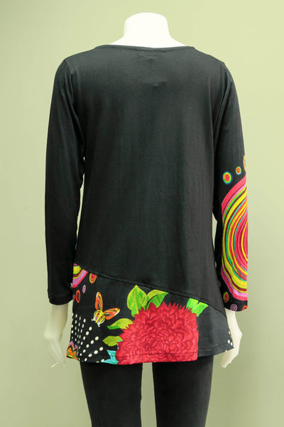 HI-T1990-BK - Printed Cotton Patch Tunic