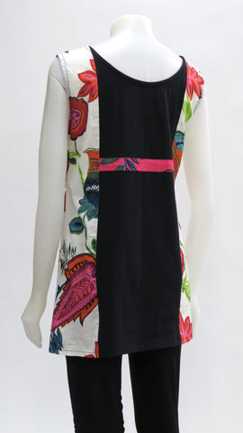 HI-T21251-WH Floral Cotton Sleeveless Top