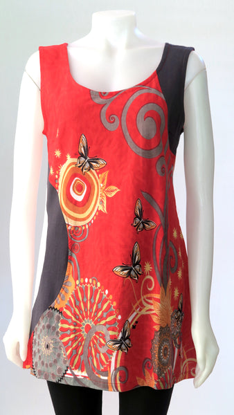HI-T22110-RD Cotton Butterfly S/less Tank Top