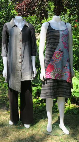 HI-D22123A-BK Flower Print/ Striped Cotton  Dress