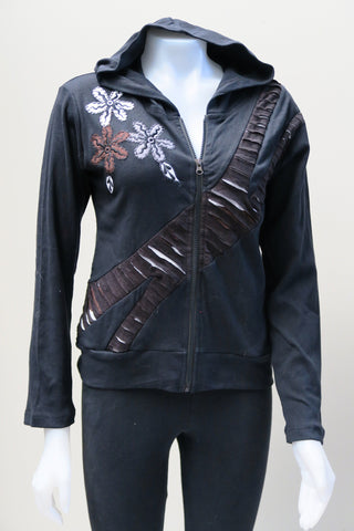 Rib Flower Cut Short Hoody  Jacket