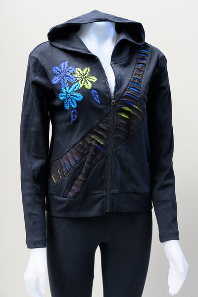 Rib Flower Cut Short Hoody  Jacket
