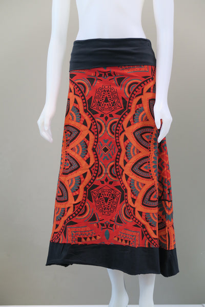 Multi Coloured Print Roll Top Long Skirt