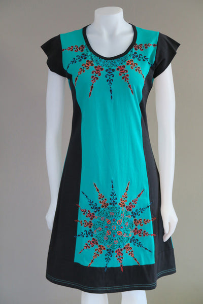 Emb. Print cap Sleeve Dress