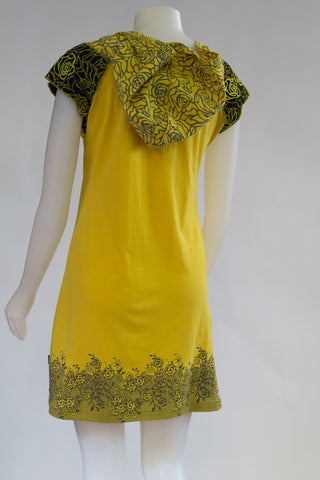 RJ-D20111-YW Cotton Emb Rose C/S Hoodie Dress