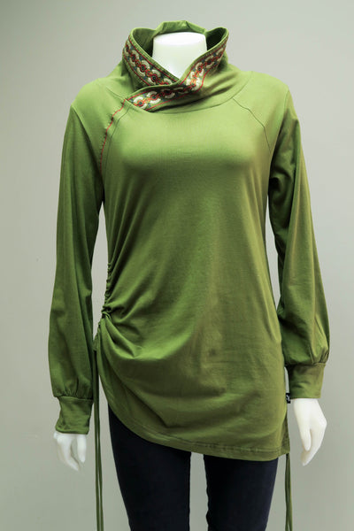Emb Neck Drawstring Tunic