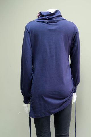 RJ-T1953-NV - Emb Neck Drawstring Tunic