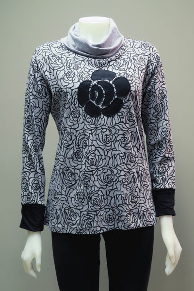 Rose Print Roll Neck Top