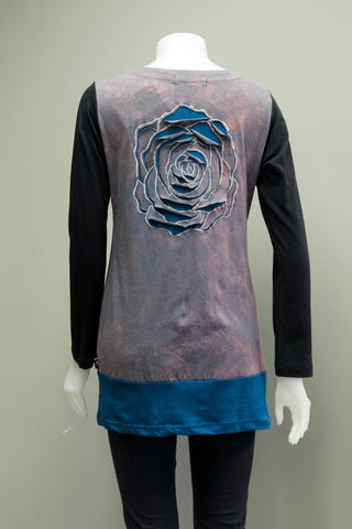 RJ-T1974-PE - Emb. Rose Cut Tunic