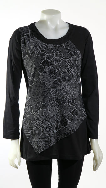 Flower Print Overlay Tunic Top