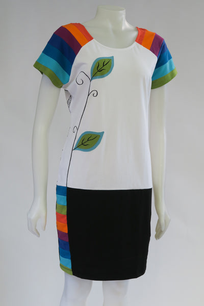 TT-D20333-WH Org Cotton C/S Rainbow Dress