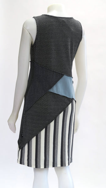 TT-D21315-BL Organic Jacquard Patch Sleeveless Dress
