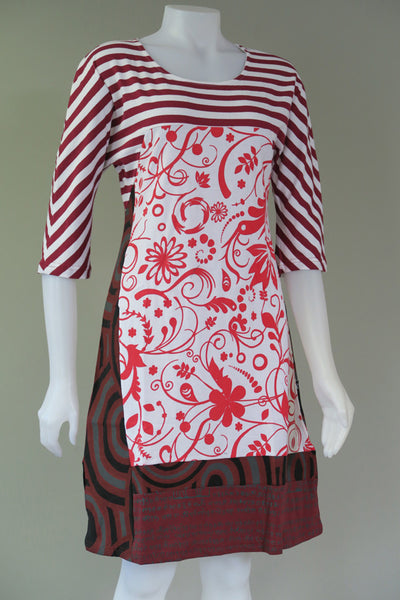 Organic Stripe 3/4 Sleeve Dress with Mantra Print
