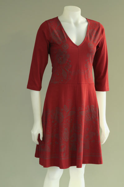 Print 3/4 Sleeve Lycra Flair Dress