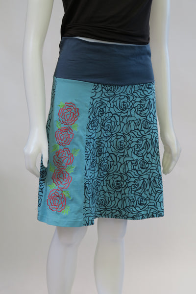 Org Cotton Emb Rose Skirt