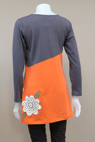 TT-T1857-OR - Organic Cotton Patch Flower Tunic