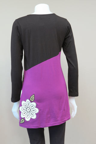 TT-T1857-PU - Organic Cotton Patch Flower Tunic