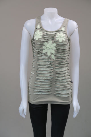 Organic Lycra Lace Print  Cut Tank Top