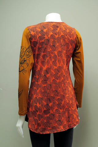 TT-T9915-BK - Org. Lycra Leaf Print Top